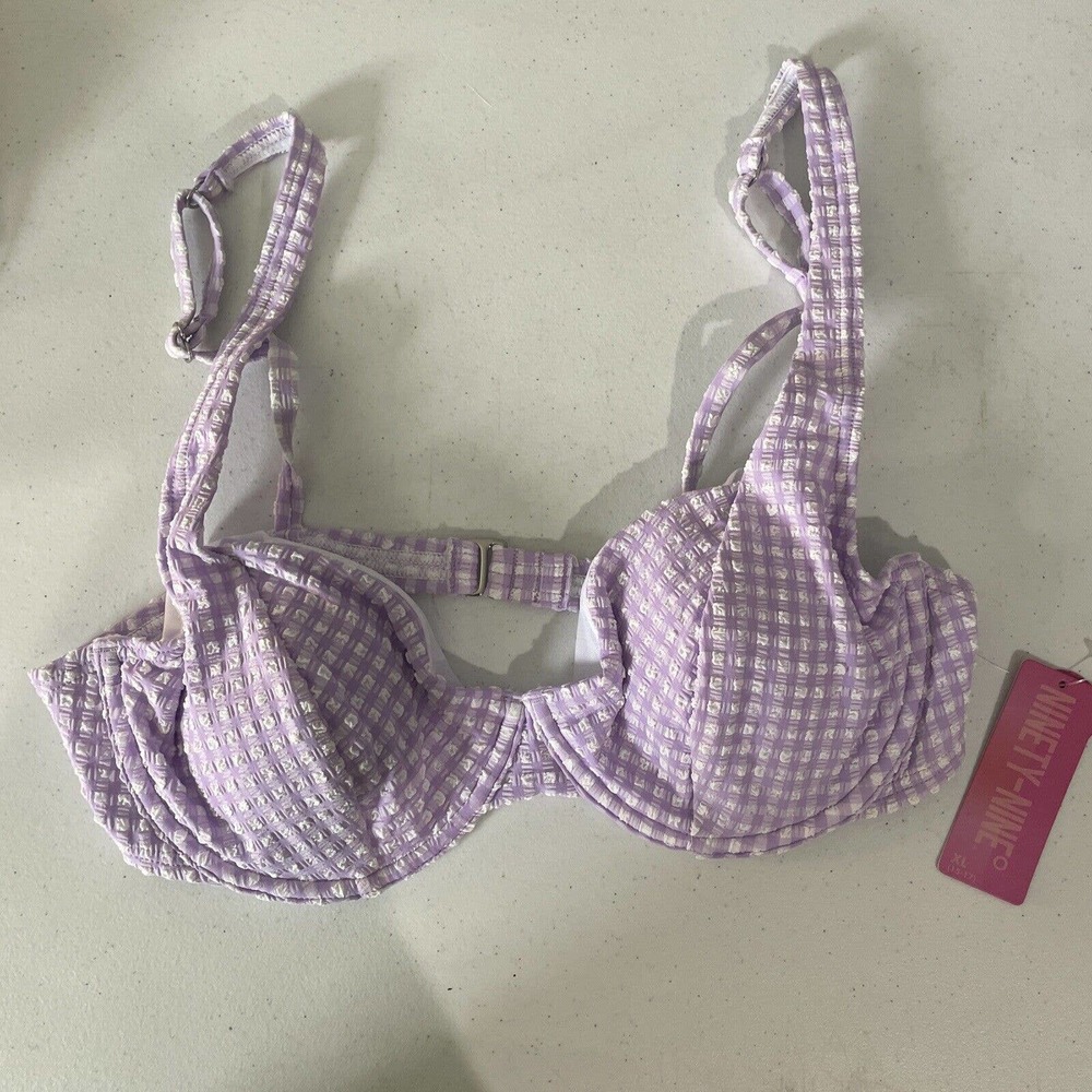 Ninety Nine Underwire Bathing Suit Top Lavendar Checked Padded Size XXL(19)